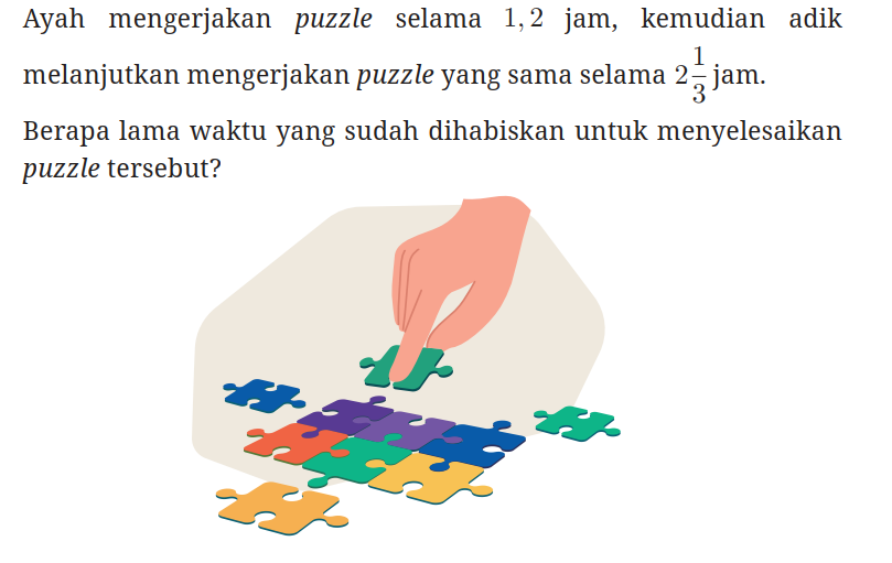 Ayah mengerjakan puzzle selama 1,2 jam, kemudian adik mel...