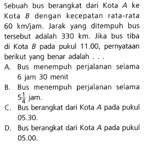 Sebuah Bus Berangkat Dari Kota A Ke Kota B Dengan Kecepat