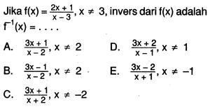 Jika f(x)=(2x+1)/(x-3), x=/=3 , invers dari f(x) adala...